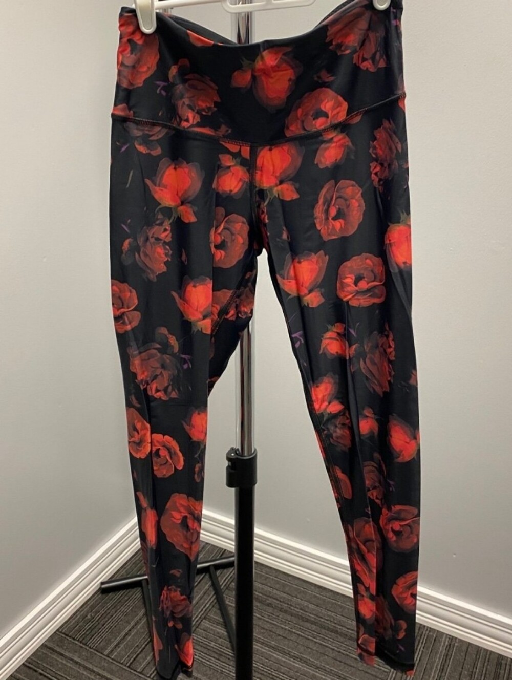 Victoria's Secret Black Leggings with Red Floral Print